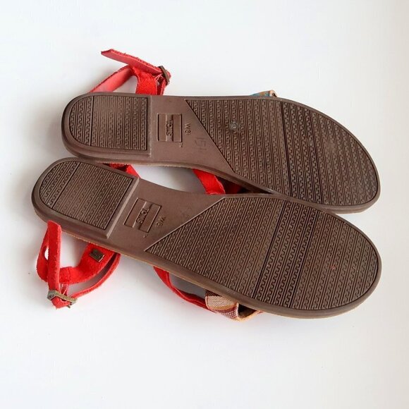 Toms Lexie Red Suede Leather & Canvas Strappy Slingback Thong Flat Sandals 8.5 W - Picture 14 of 16